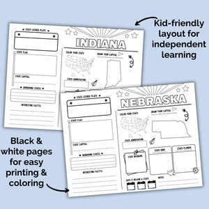 50 States Research Project | Homeschool | US Geography Worksheets | Social Studies Printables | Kindergarten | 1st Grade | 2nd Grade |