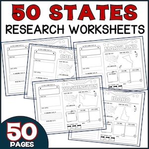 Proyecto de investigación de los 50 estados / Educación en el hogar / Hojas de trabajo de geografía de EE. UU. / Materiales imprimibles de estudios sociales / Jardín de infantes / 1.er grado / 2.º grado /
