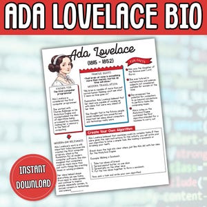 Ada Lovelace Biography Worksheet | Women in STEM Printable | Computer Science History Activity | Women's History Month