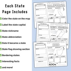 50 States Research Project | Homeschool | US Geography Worksheets | Social Studies Printables | Kindergarten | 1st Grade | 2nd Grade |