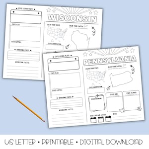 50 States Research Project | Homeschool | US Geography Worksheets | Social Studies Printables | Kindergarten | 1st Grade | 2nd Grade |