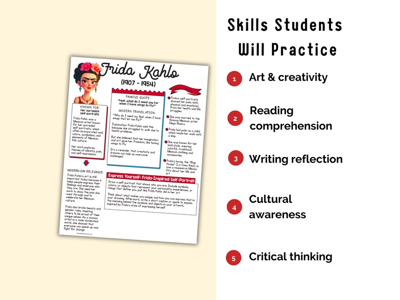 Frida Kahlo Biography Worksheet | Women in History Printable | Famous ...