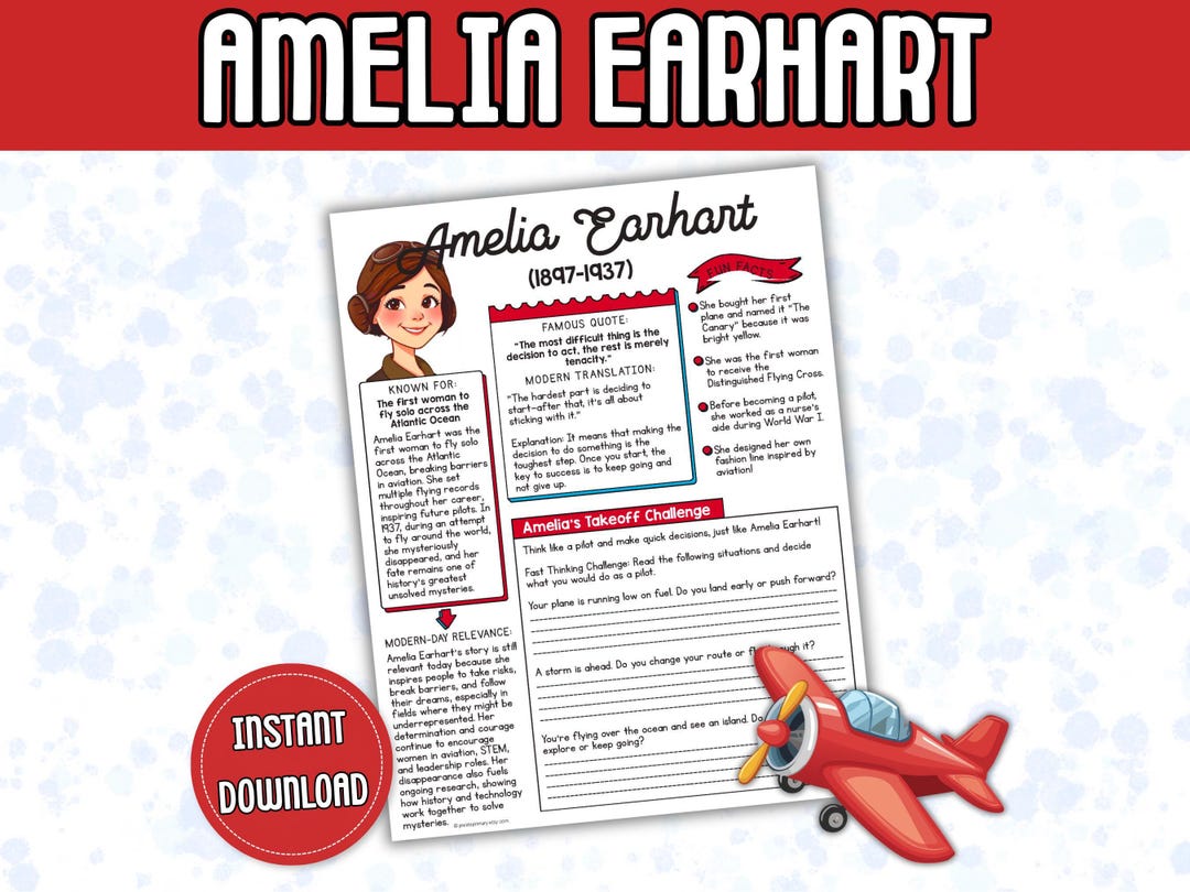 Amelia Earhart Biography Worksheet | Women's History Printable ...