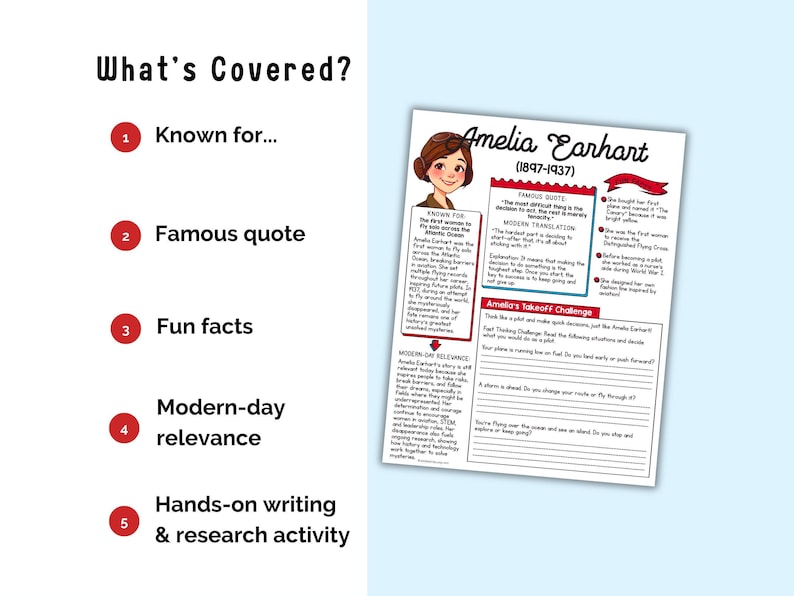 Amelia Earhart Biography Worksheet | Women's History Printable ...