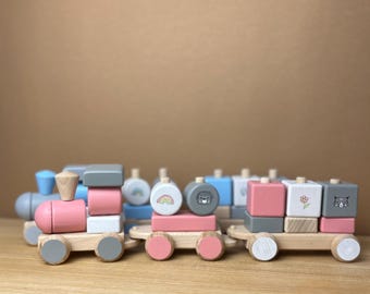 手作りのヴィンテージ木製列車、フランス製の木製蒸気機関車のおもちゃ