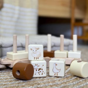 Wooden toy train toy train train for children train with carriages locomotive steam engine with animals toy for learning and development