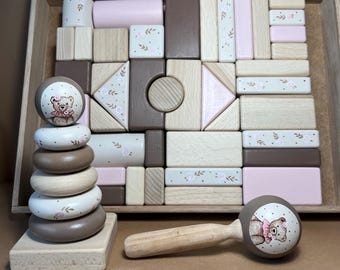 Children's Wooden Rattle Wooden Pyramid Wooden Cubes Wooden Gift Wooden Set Baby sensory toy Decor toys Handmade wooden toys
