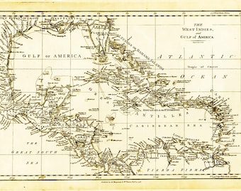 Carte du Golfe d'Amérique | Auparavant Golfe du Mexique | de style vintage de 1781 | Téléchargement instantané | Carte et affiche