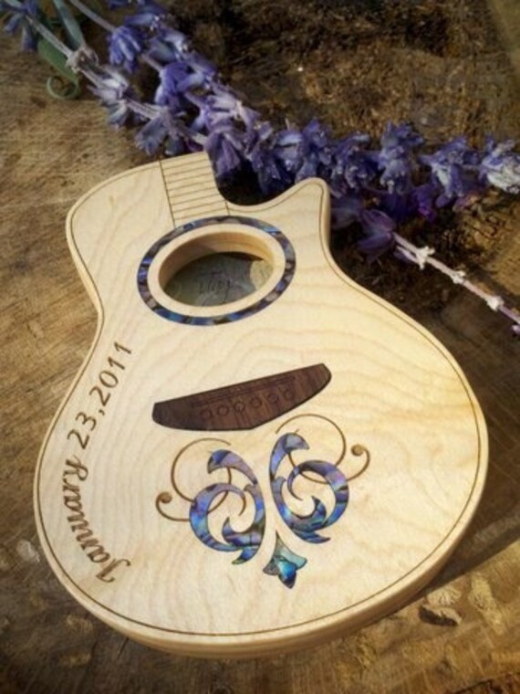 Guitar Pick Box Inlaid custom wood acoustic guitar shape box Etsy