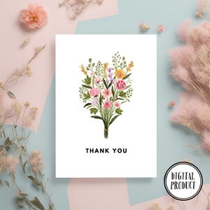 de remerciements pastel bouquet de fleurs sauvages | Aquarelle | Cadeau personnalisé | Pour elle et pour lui