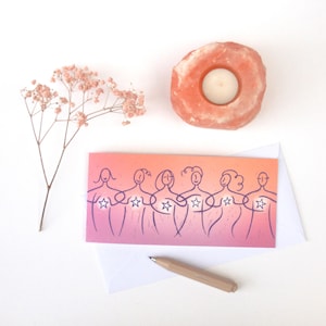 Juntos creamos Tarjeta de felicitación - Cadena humana - Tarjeta "Fuerza juntos" - Formato oblongo An. 210 x Al. 100 mm - Incluye sobre blanco