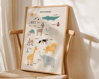 Safari Animals Print | Nursery Wall Art, Playroom Decor (Digital Download)