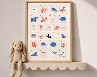 Alfabeto degli animali ABC - Stampa artistica per cameretta in stile scandinavo (Download digitale)