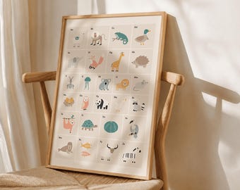 Animal Alphabet Print | Scandinavian Nursery Wall Art (Digital Download)