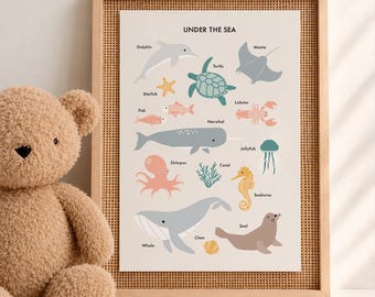 Under the Sea Learning Print | Ocean Animals, Montessori Kids Room Decor (Digital Download)