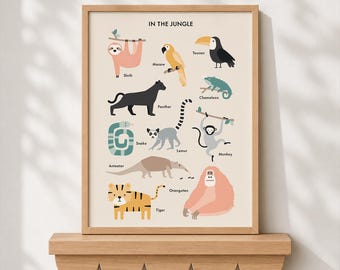 Jungle Animals Print | Educational Safari Nursery Wall Art (Digital Download)