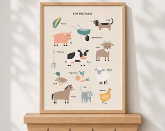 Farm Animals Learning Poster | Scandinavian Nursery Wall Art (Digital Download)