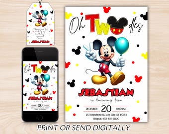 Mickey Mouse Birthday Invitation, Mickey Mouse Invitation, Mouse Invite, Cute Mickey Mouse Party Invite, Instant Download, Mickey Birthday