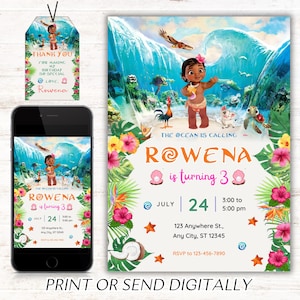 Baby Moana Geburtstagseinladung, bearbeitbare digitale Hawaiian Moana Geburtstag einladen, Kinder Thema Party Einladung, digitale Baby Moana Vorlage