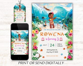 Baby Moana verjaardagsuitnodiging, bewerkbare digitale Hawaiian Moana verjaardagsuitnodiging, uitnodiging kinderthema feest, digitale baby Moana sjabloon