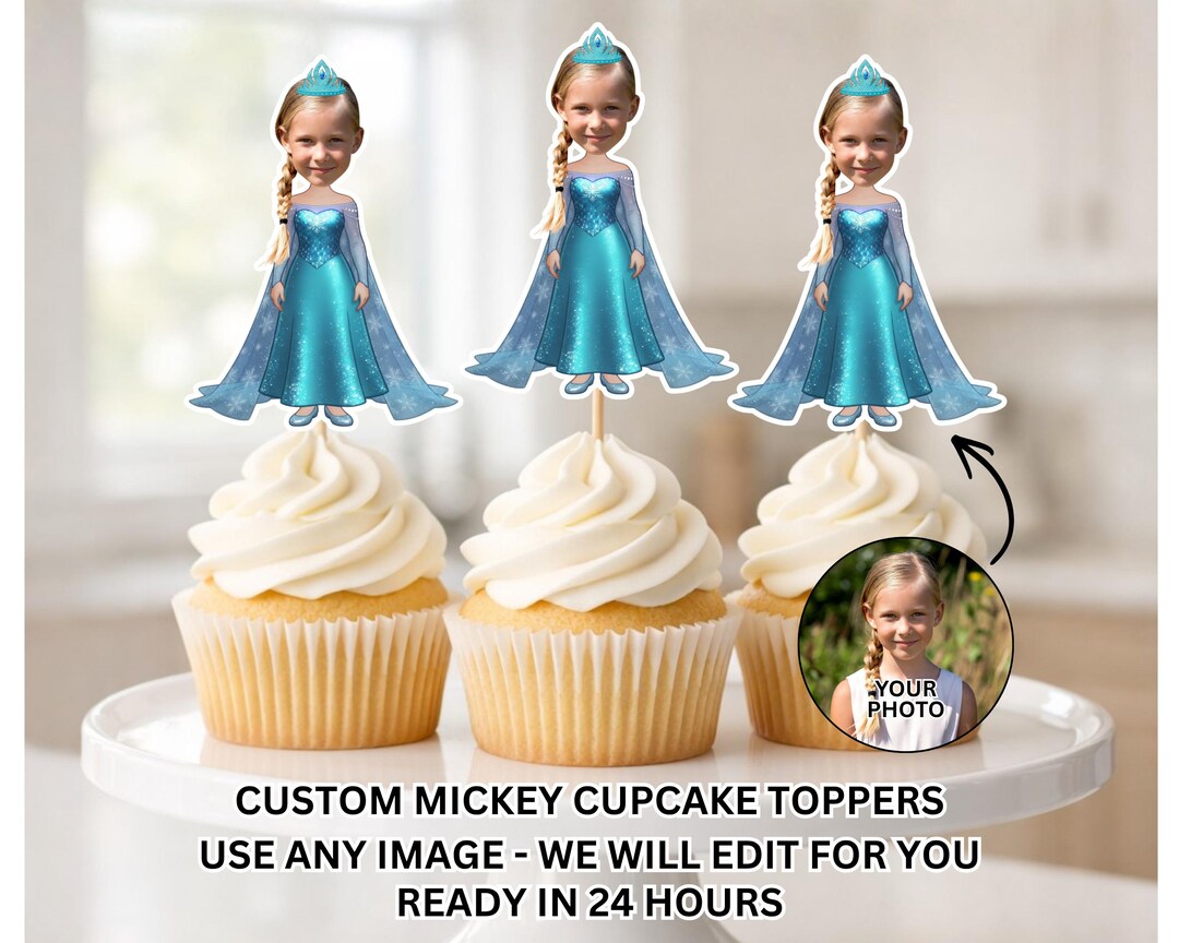 Custom Elsa Face Cupcake Toppers, Frozen Personalized Face Cupcake ...