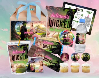 Wicked Birthday Party Pack, Wicked party gunst, WICKED paty-pakket, Wicked verjaardagsbundel, Elphaba & Glinda-thema, filmfeest, Canva