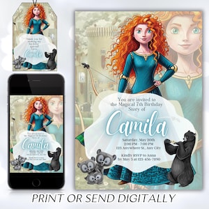 Prinsessan Merida MODIG FÖDELSEDAG Merida Redigerbar festinbjudan Barnkort Inbjudan Anpassad personlig PDF- och PNG-utskrift och tackkort!
