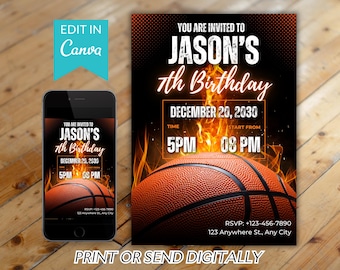 Editable Basketball Invitation Template, Basketball Birthday Invitation, Boys Girls Basketball Invite, Printable Basketball Theme Party