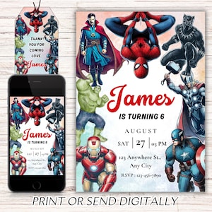 Superhero Birthday Invitation, Boy Avengers Party Invite Decoration, Printable Editable Template, Digital Instant Download, Canva Editable