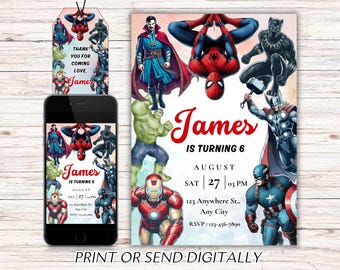 Superhero Birthday Invitation, Boy Avengers Party Invite Decoration, Printable Editable Template, Digital Instant Download, Canva Editable