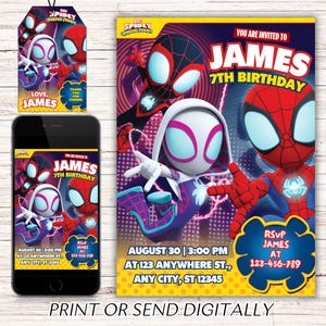 Spidey Invitation Spidey and his Amazing Friends Birthday Invitation Spidey Theme Birthday Party Invite Boy Girl Spin Ghost Spider EDITABLE