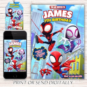 Spidey Invitation Spidey and his Amazing Friends Birthday Invitation Spidey Theme Birthday Party Invite Boy Girl Spin Ghost Spider EDITABLE