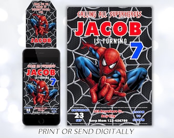 Editable Spiderman Invitation Birthday Party, Spiderman Digital Invitation, Spiderman Birthday, Editable With Canva, Instant Download