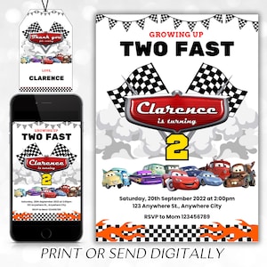Cars Birthday Party Invitation, Lightning Mcqueen Birthday, Cars Party Invite, Second Birthday Party Invitation, Two Fast, 2, Tow Mater Cars