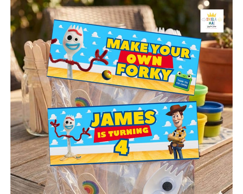 Toy Story make your own forky Label Template, Editable Toy Story Forky Craft Tag, Toy Story Forky Bag Labels, Toy Story Forky Bag Labels image 1