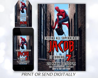 Editable Spiderman Invitation Birthday Party, Spiderman Digital Invitation, Spiderman Birthday, Editable With Canva, Instant Download