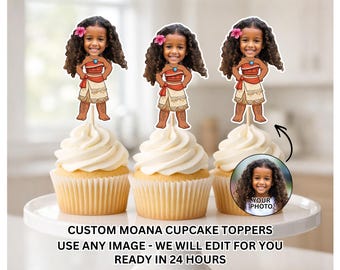 Adornos personalizados para cupcakes con la cara de Moana, Adornos personalizados para cupcakes con la cara de Moana, Adornos personalizados para cupcakes con la cara, Adorno para cupcakes de Moana