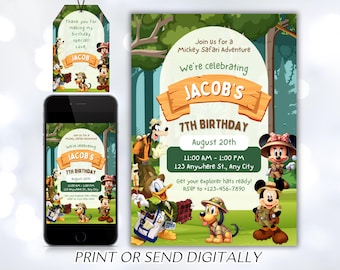Birthday Mickey Mouse Invitation, Mickey Safari Editable Birthday Invitation, Printable Invitation, Mickey Safari birthday Invite