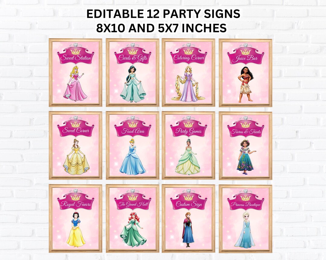 Princess Custom Signs Princess Signage, Princess Party Signs, Princess Party Signage ...
