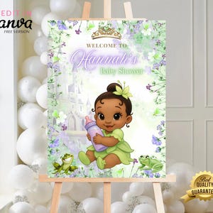 Editable Princess Baby Tiana Baby Shower Welcome Sign, Tiana Baby Shower, Baby Tiana baby shower Welcome poster, Baby Tiana welcome