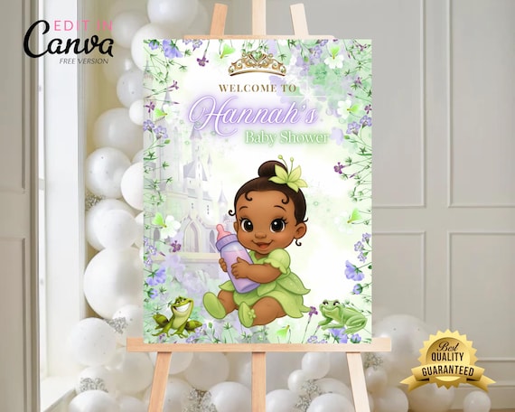Editable Princess Baby Tiana Baby Shower Welcome Sign, Tiana Baby Shower, Baby Tiana baby shower Welcome poster, Baby Tiana welcome