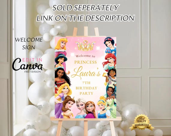 Princess Birthday Party Pack, Princess party favor, Princess party package, Princess Birthday Bundle, Princess Theme, Movie party, Canva