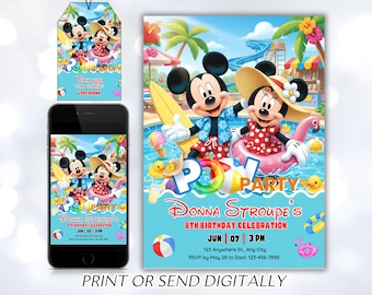 Pool Party Mickey Mouse Invitation, Mickey Summer Editable Birthday Invitation, Printable Invitation, Mickey Pool birthday Invite