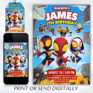Spidey Invitation Spidey and his Amazing Friends Birthday Invitation Spidey Theme Birthday Party Invite Boy Girl Spin Ghost Spider EDITABLE
