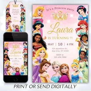 Princess Birthday Invitation Princess Invitation Princess Party Invitation Girl Princess Invitations Gold Pink EDITABLE Instant Digital