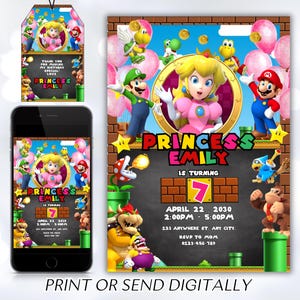 Mario invitation, Printable birthday invite, editable invitation, girl birthday, mario bros party, video game invitation, super template