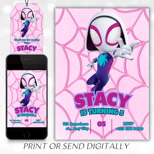 Girl Ghost Spidey Birthday Invitation, Spidey Gwen Birthday Party, Spider Gwen Party Invitation, Template Canva Template