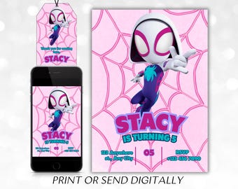 Girl Ghost Spidey Birthday Invitation, Spidey Gwen Birthday Party, Spider Gwen Party Invitation, Template Canva Template