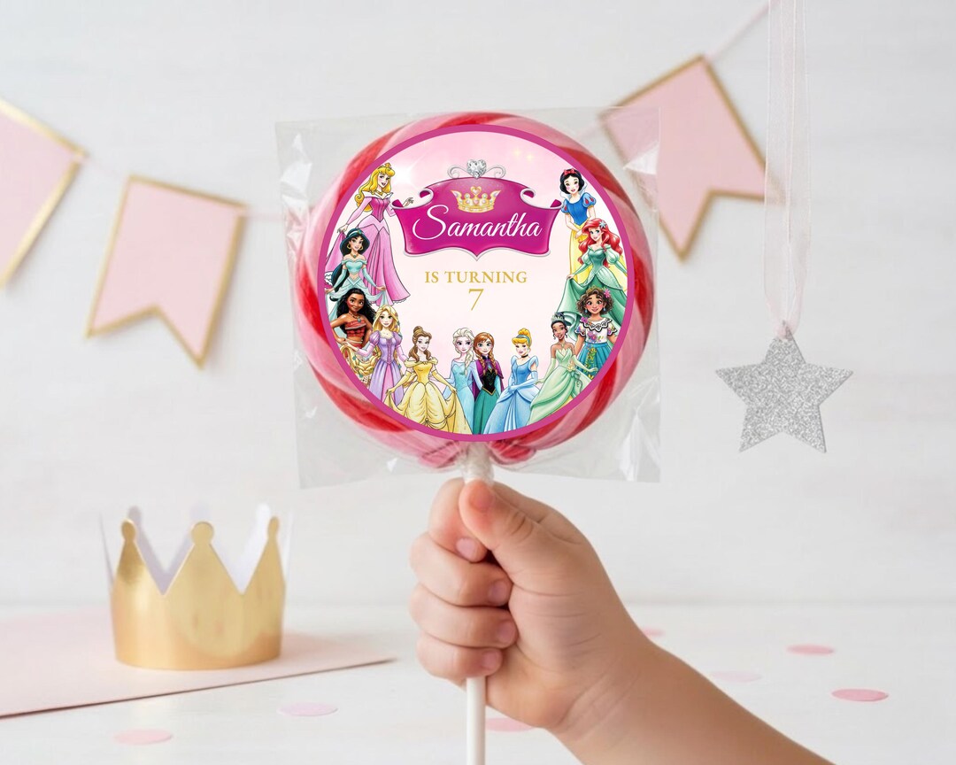 Princess Round Label Princess Lollipop Label, Princess Circle Label, Princess Lollipop Label ...