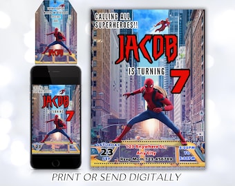 Editable Spiderman Invitation Birthday Party, Spiderman Digital Invitation, Spiderman Birthday, Editable With Canva, Instant Download